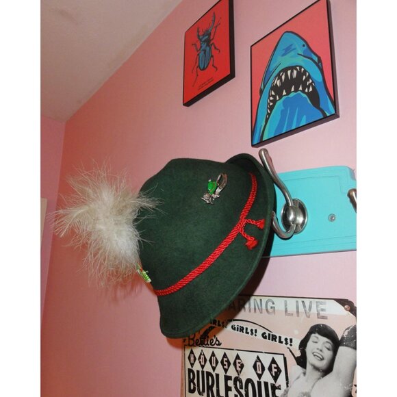 Vintage German Alpine Tyrolean Hat w/ Feather and pins Oktoberfest main image 5
